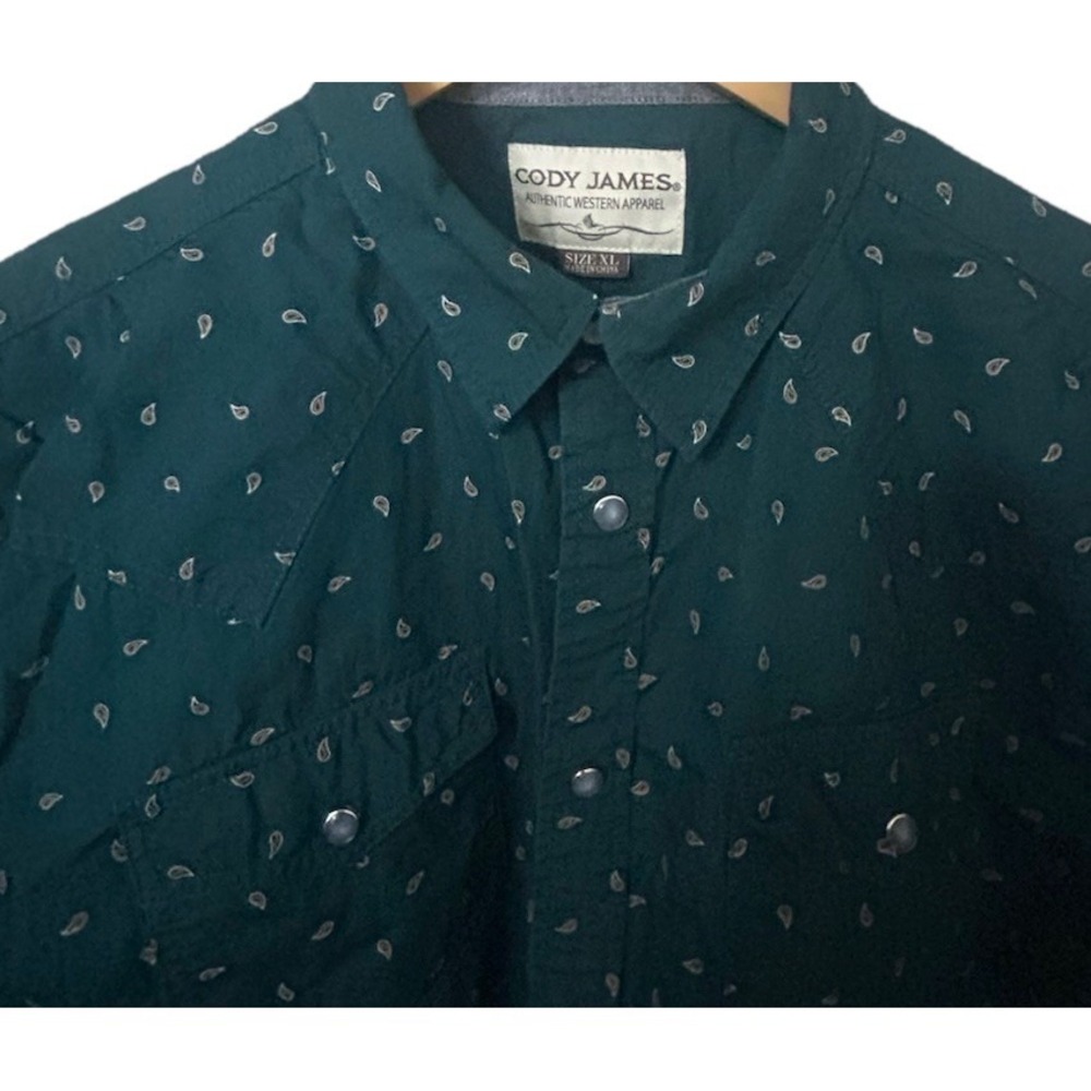 Cody James Men's XL Authentic Western Dark Green Short Sleeve Pearl Snap Shirt - Picture 4 of 14